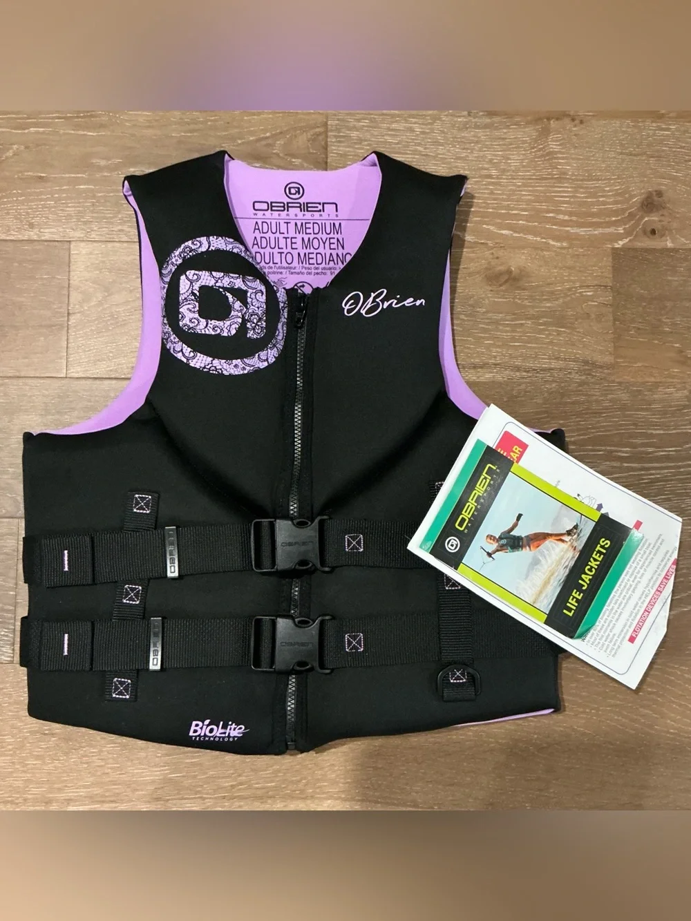 NWT- Adult Black & Lilac O'Brien Neoprrene Life Vest  - Size Medium